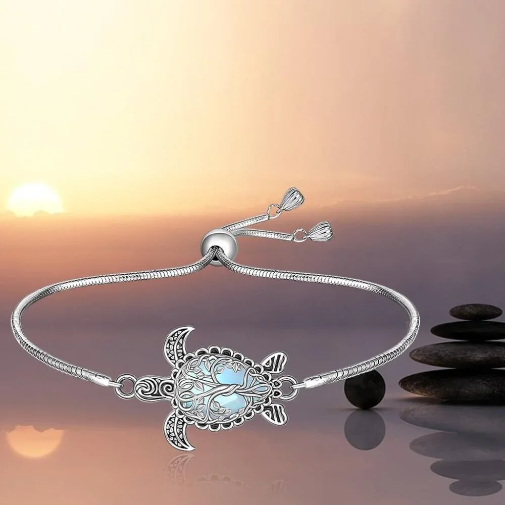 Sterling Silver Turtle Bracelet Moonstone Tree of Life Ocean Jewelry for Women - Picture 9 of 9
